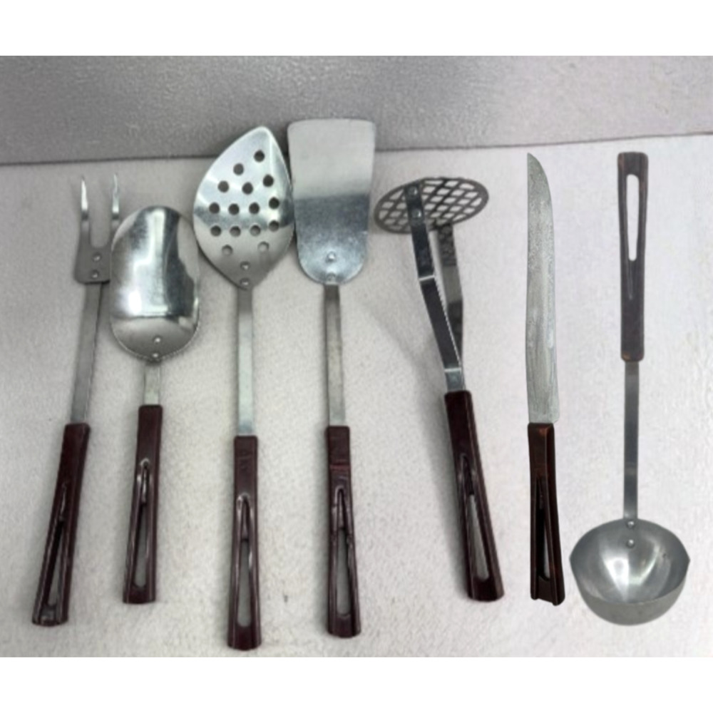 VTG Stanhome Stainless Steel Kitchen Utensils 7 Piece Lot Brown Handle MCM